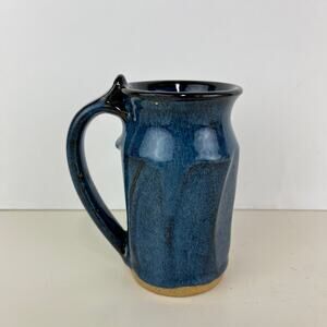 Handmade Slender Pottery Mug Blue Drip Glazing